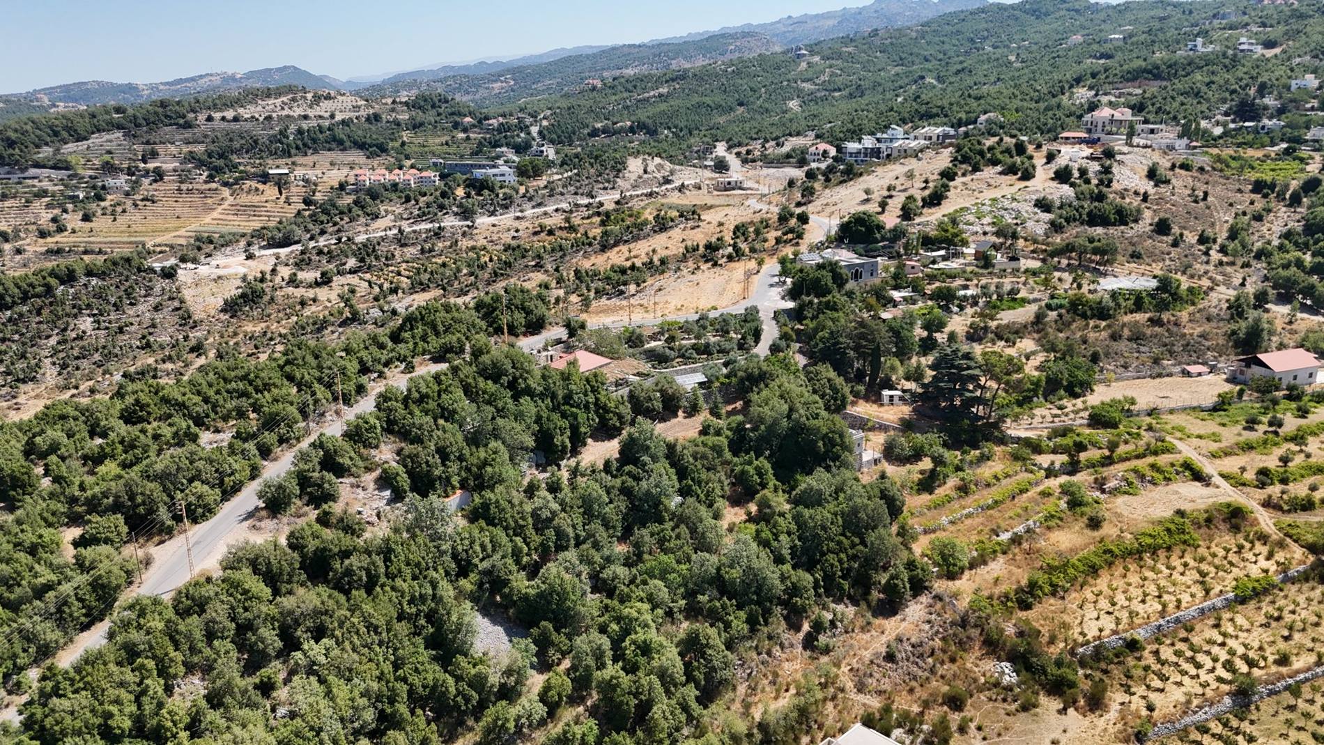Aerial view of the terraces and olive plots around Mechmech